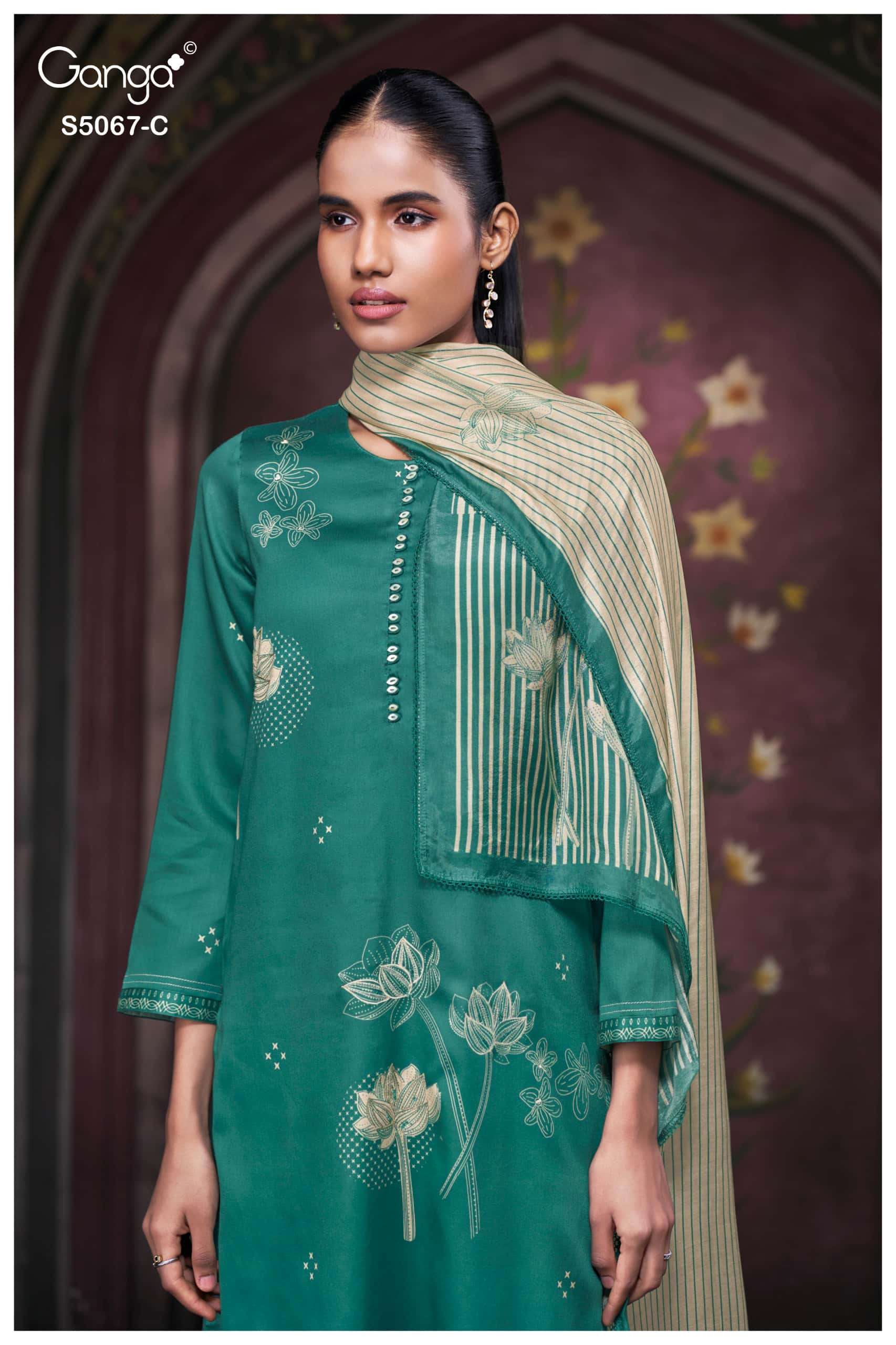 Ganga Fashion Riviera 5067 Premium Cotton Satin Embroidered Dress Material