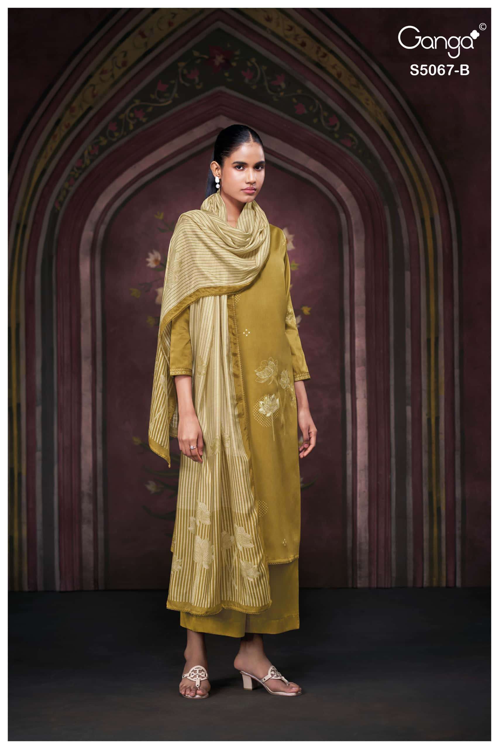 Ganga Fashion Riviera 5067 Premium Cotton Satin Embroidered Dress Material
