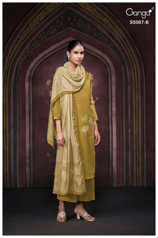 Ganga Fashion Riviera 5067 Premium Cotton Satin Embroidered Dress Material