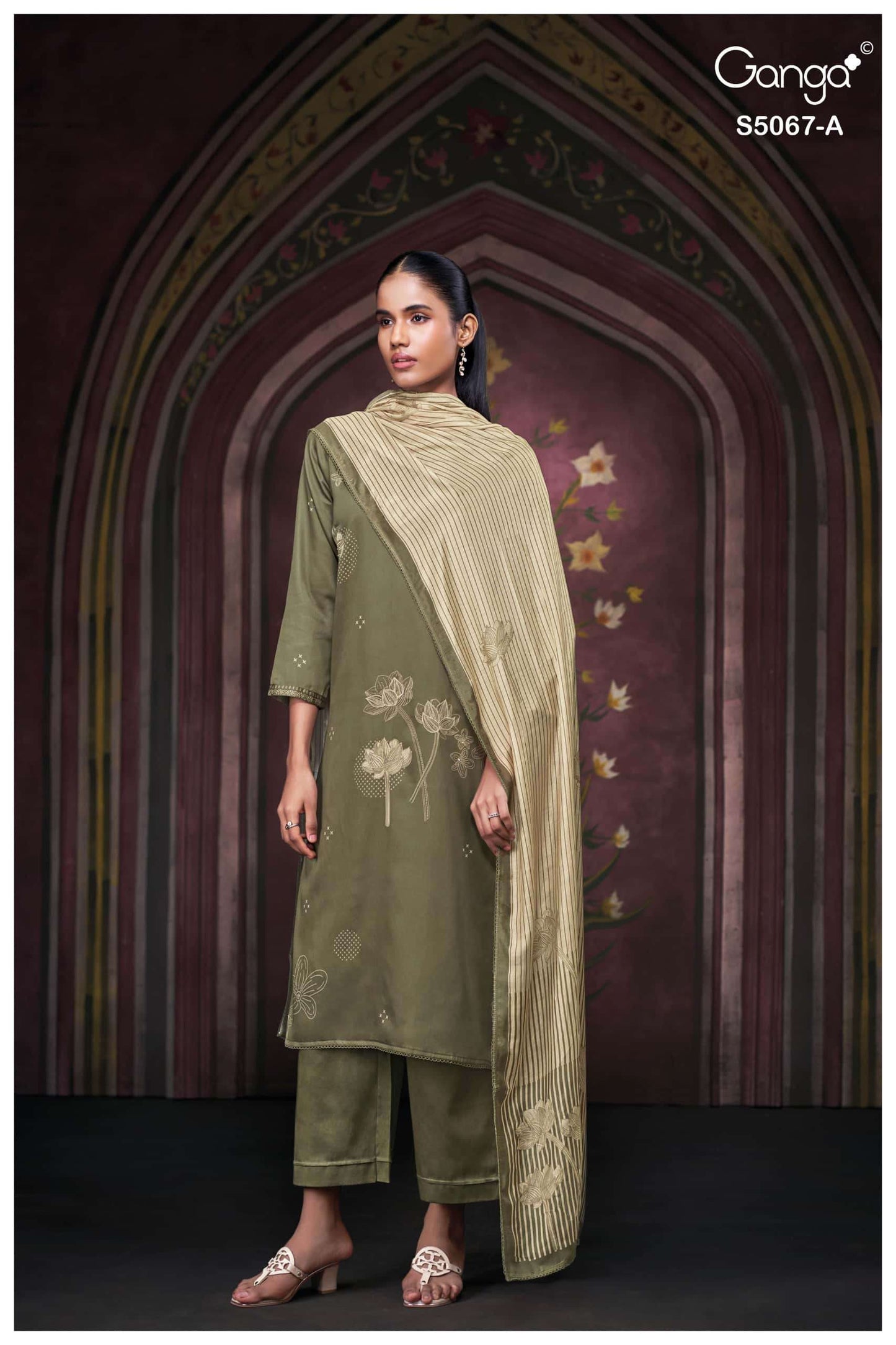 Ganga Fashion Riviera 5067 Premium Cotton Satin Embroidered Dress Material