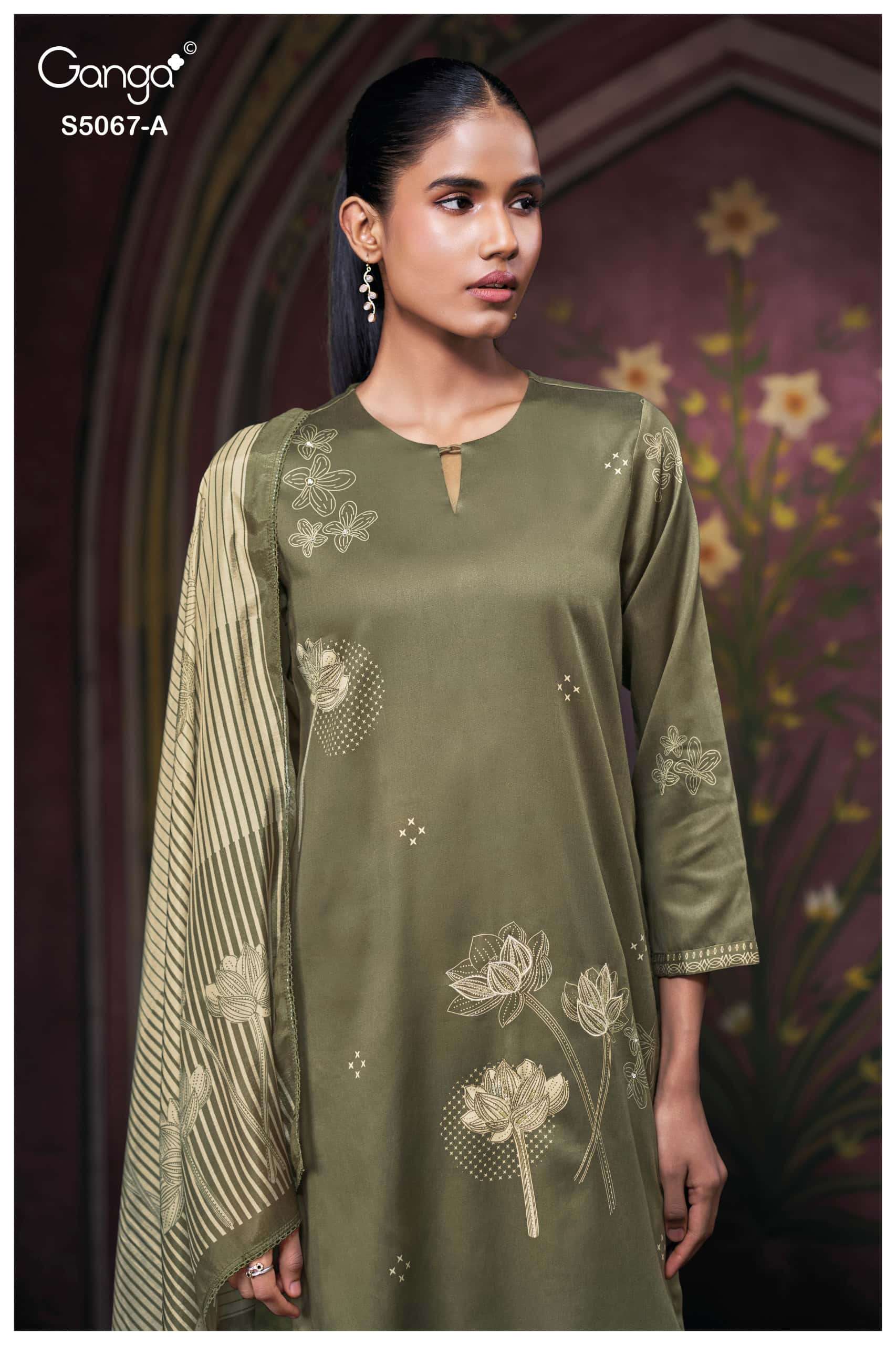 Ganga Fashion Riviera 5067 Premium Cotton Satin Embroidered Dress Material