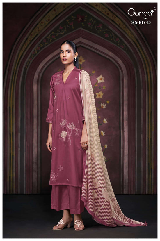 Ganga Fashion Riviera 5067 Premium Cotton Satin Embroidered Dress Material