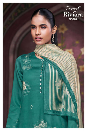 Ganga Fashion Riviera 5067 Premium Cotton Satin Embroidered Dress Material - Amrah Wholesale