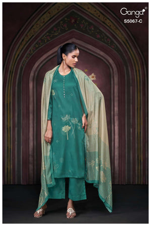Ganga Fashion Riviera 5067 Premium Cotton Satin Embroidered Dress Material - Amrah Wholesale
