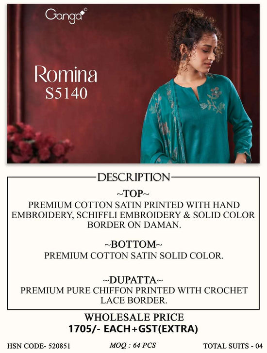 Ganga Fashion Romina 5140 Premium Cotton Satin Dress Material