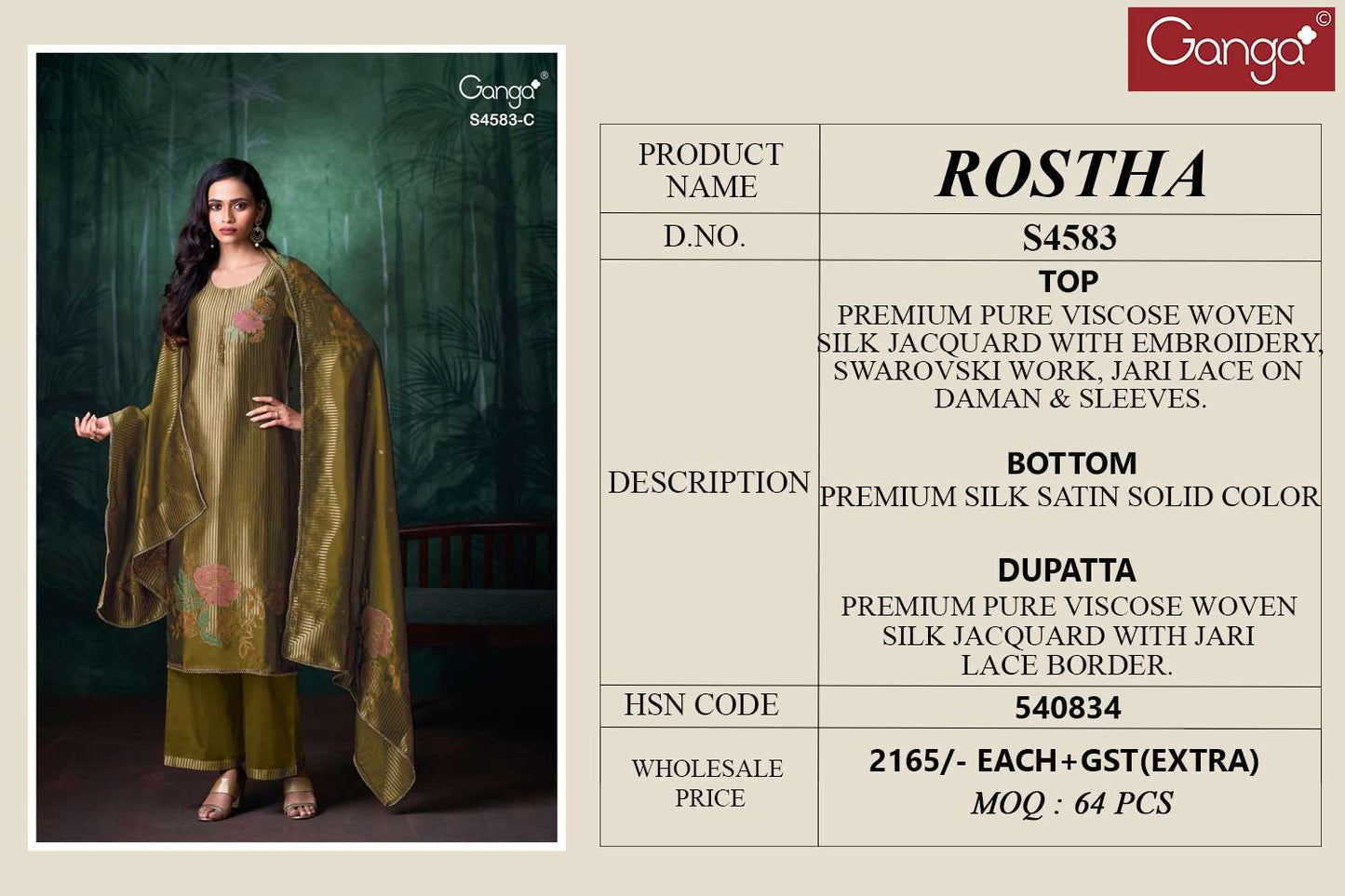 Ganga Fashion Rostha 4583 Pure Viscose Woven Silk Jacquard Designer Dress Material