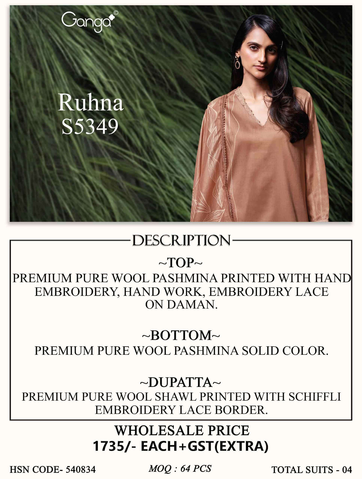 Ganga Fashion Ruhna Pure Wool Pashmina Pakistani Suit