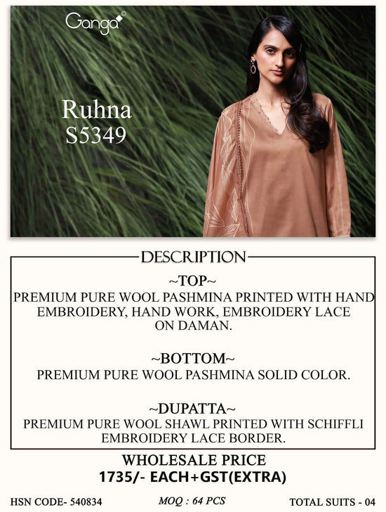 Ganga Fashion Ruhna Pure Wool Pashmina Pakistani Suit