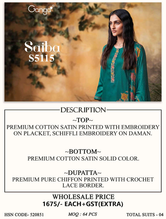 Ganga Fashion Saiba 5115 Cotton Satin Dress Material