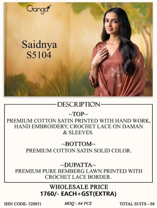 Ganga Fashion Saidnya 5104 Fancy Cotton Satin Dress Material