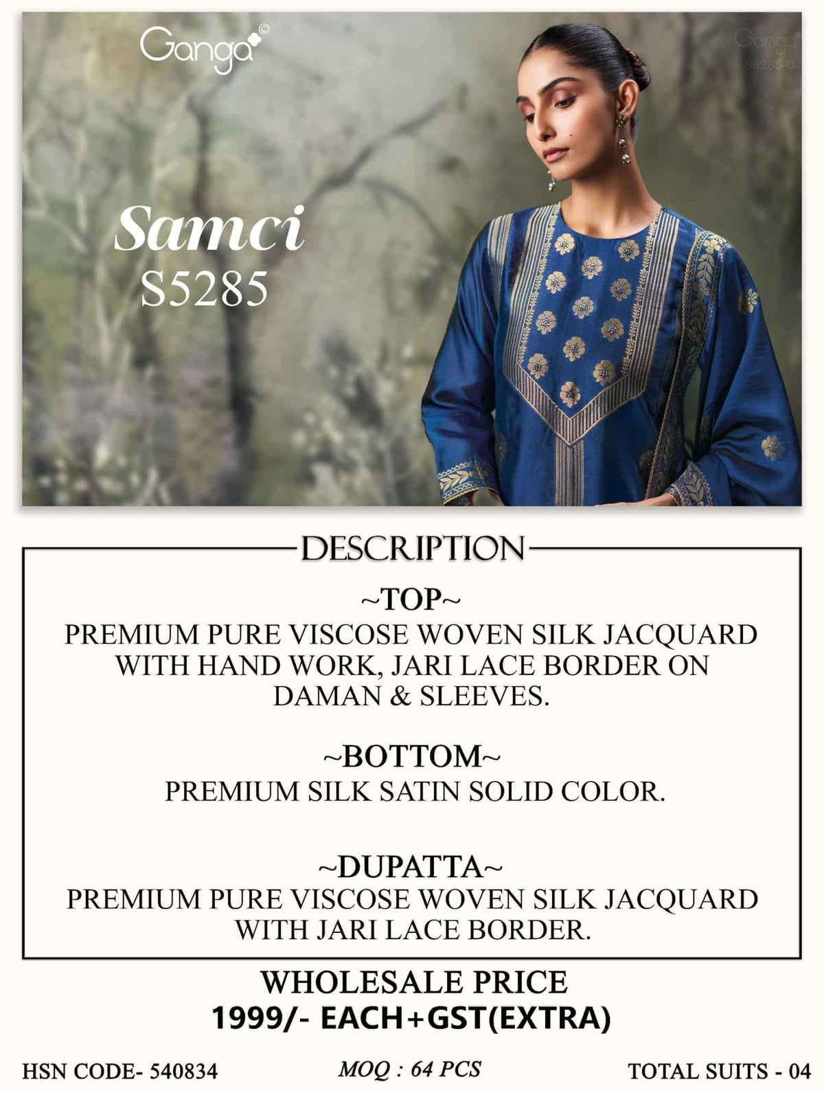 Ganga Fashion Samci 5285 Pure Viscose Silk Jacquard Dress Material - Amrah Wholesale