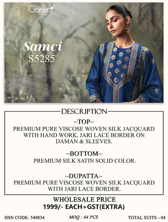 Ganga Fashion Samci 5285 Pure Viscose Silk Jacquard Dress Material - Amrah Wholesale
