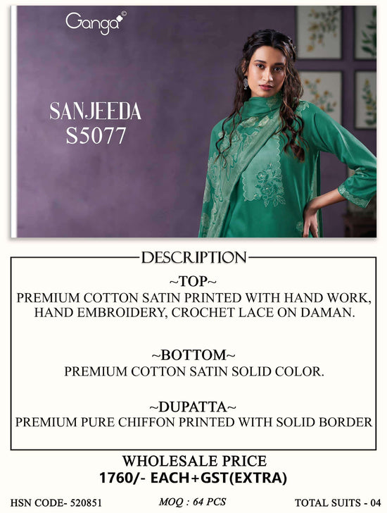 Ganga Fashion Sanjeeda 5077 Premium Cotton Satin Dress Material