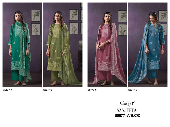 Ganga Fashion Sanjeeda 5077 Premium Cotton Satin Dress Material - Amrah Wholesale