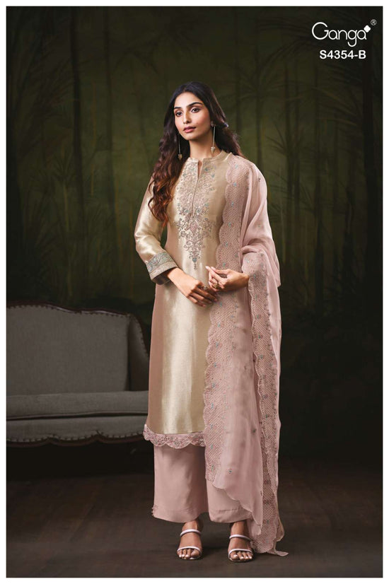 Ganga Fashion Sareen 4354 Pure Bemberg Silk Jacquard Designer Dress Material - Amrah Wholesale