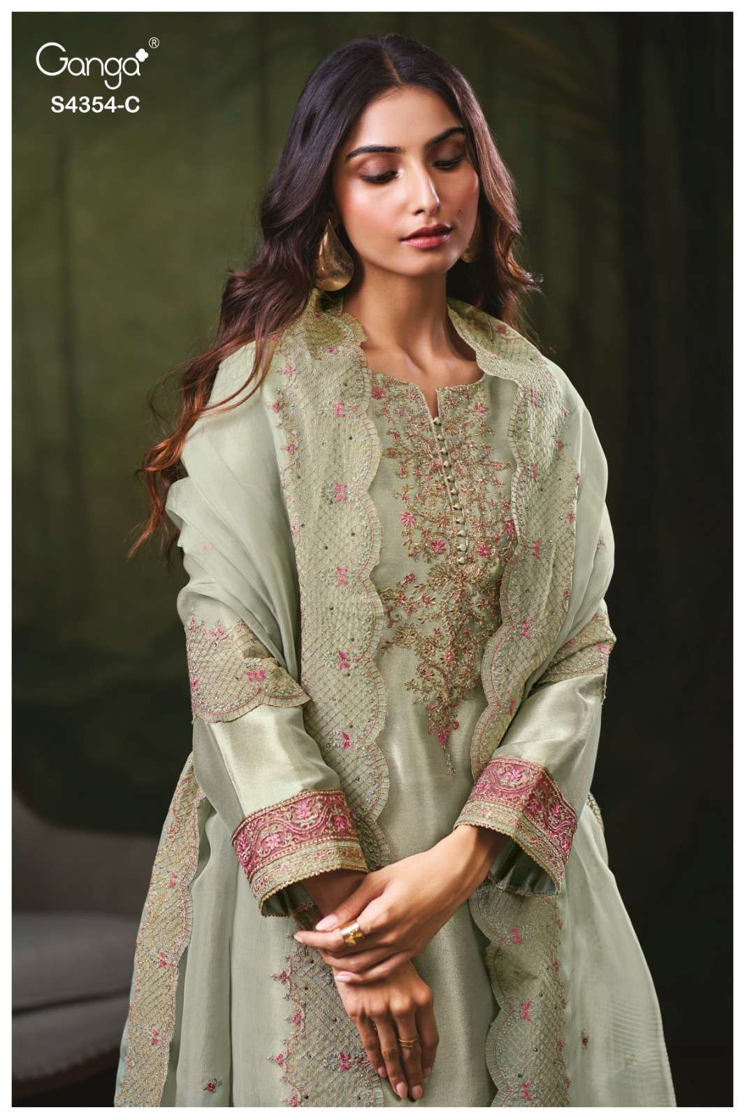 Ganga Fashion Sareen 4354 Pure Bemberg Silk Jacquard Designer Dress Material - Amrah Wholesale