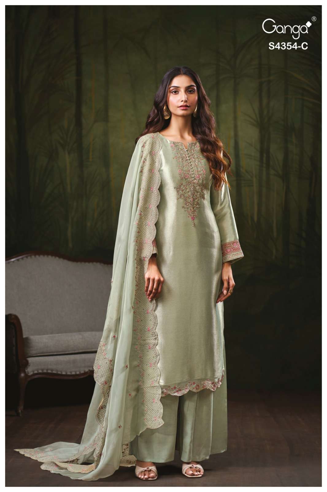 Ganga Fashion Sareen 4354 Pure Bemberg Silk Jacquard Designer Dress Material - Amrah Wholesale
