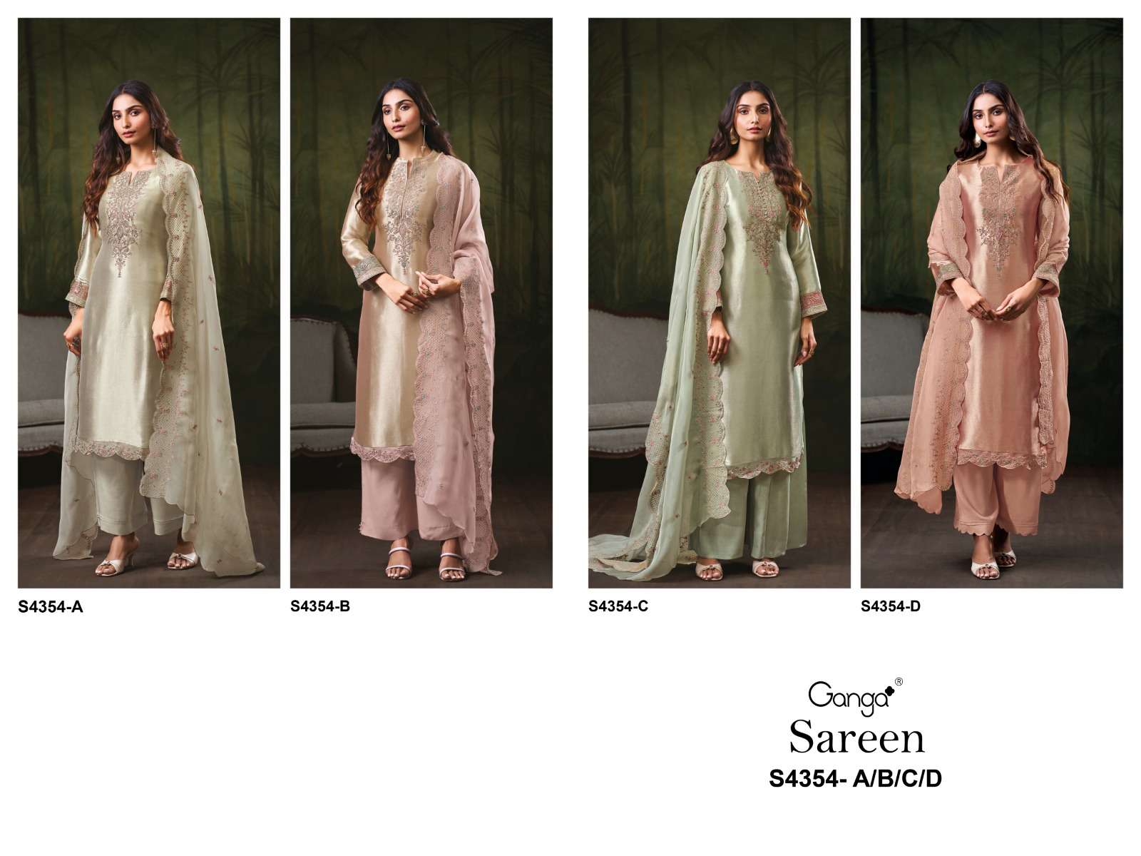 Ganga Fashion Sareen 4354 Pure Bemberg Silk Jacquard Designer Dress Material - Amrah Wholesale