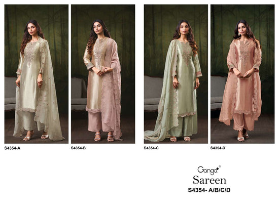 Ganga Fashion Sareen 4354 Pure Bemberg Silk Jacquard Designer Dress Material - Amrah Wholesale