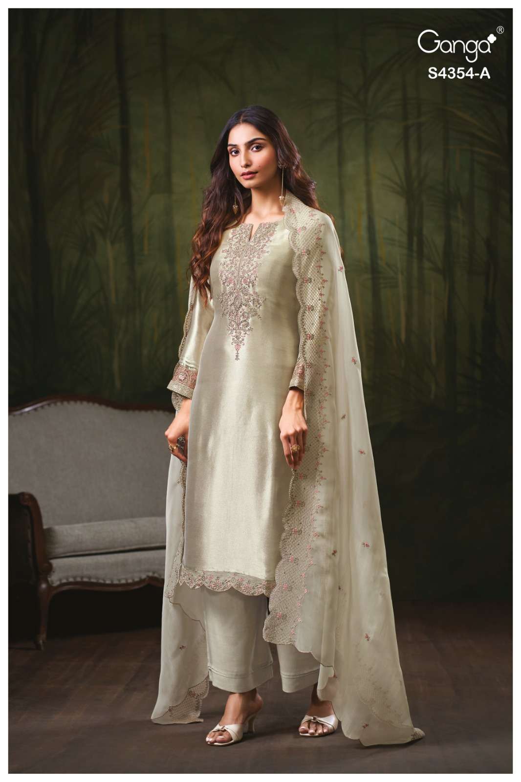Ganga Fashion Sareen 4354 Pure Bemberg Silk Jacquard Designer Dress Material - Amrah Wholesale