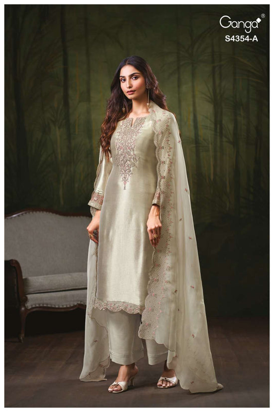 Ganga Fashion Sareen 4354 Pure Bemberg Silk Jacquard Designer Dress Material - Amrah Wholesale