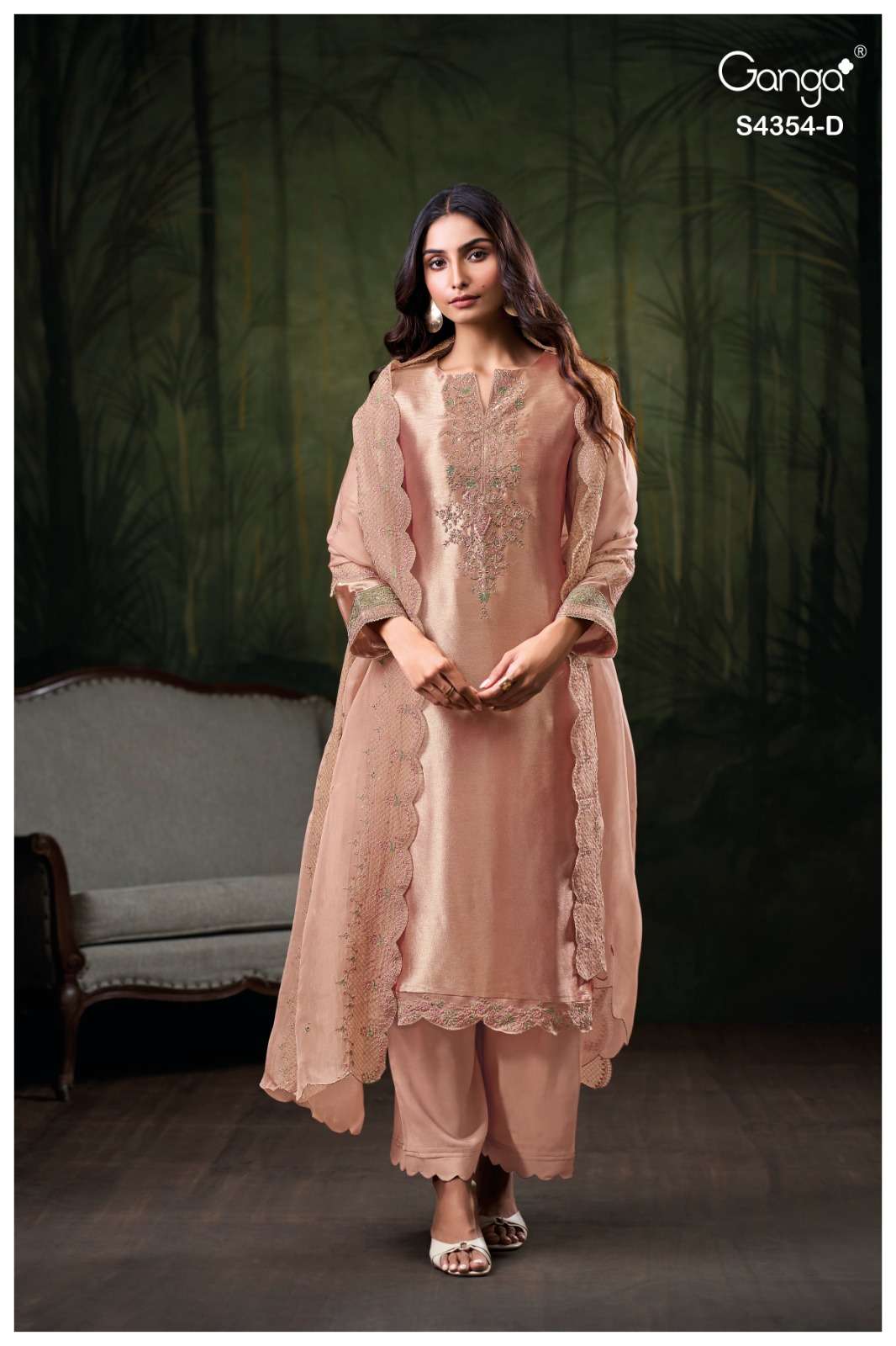 Ganga Fashion Sareen 4354 Pure Bemberg Silk Jacquard Designer Dress Material - Amrah Wholesale