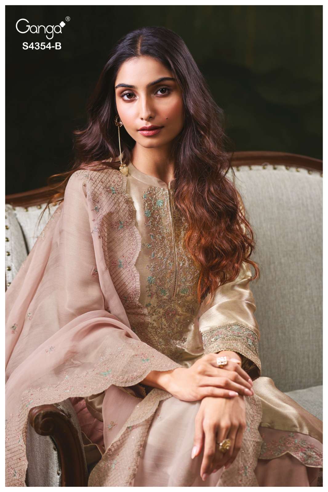 Ganga Fashion Sareen 4354 Pure Bemberg Silk Jacquard Designer Dress Material - Amrah Wholesale