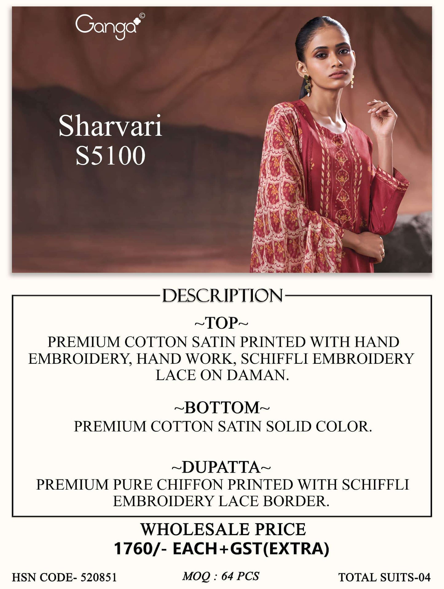 Ganga Fashion Sharvari 5100 Premium Cotton Satin Dress Material