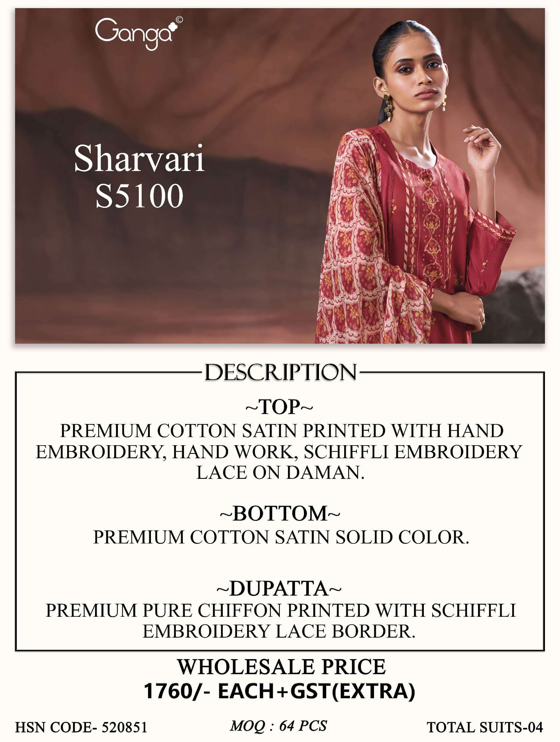 Ganga Fashion Sharvari 5100 Premium Cotton Satin Dress Material