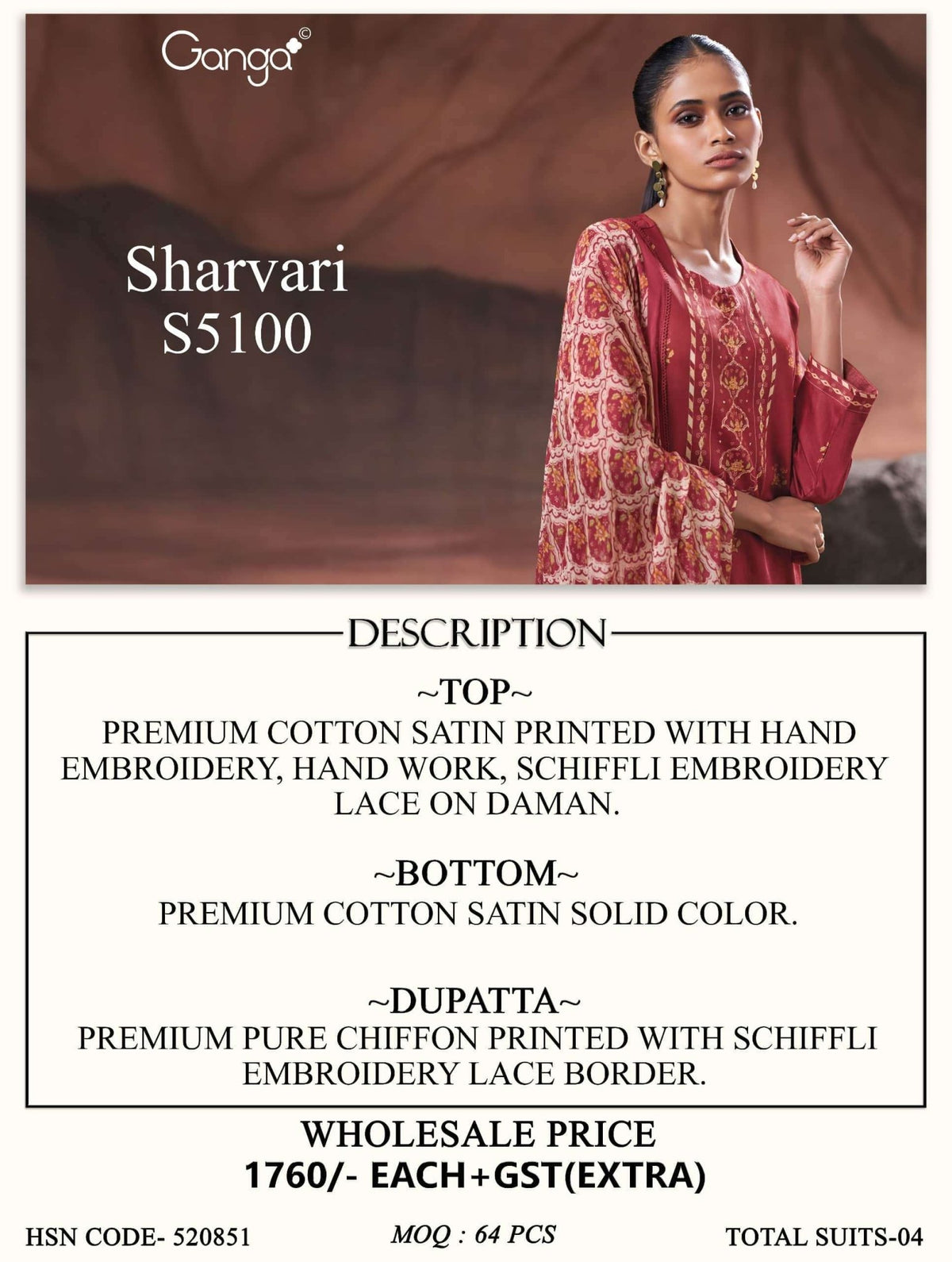 Ganga Fashion Sharvari 5100 Premium Cotton Satin Dress Material - Amrah Wholesale