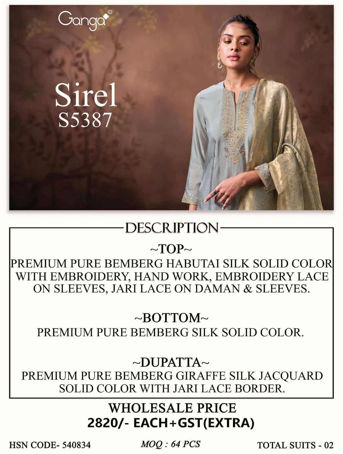 Ganga Fashion Sirel 5387 Pure Bemberg Silk Dress Material