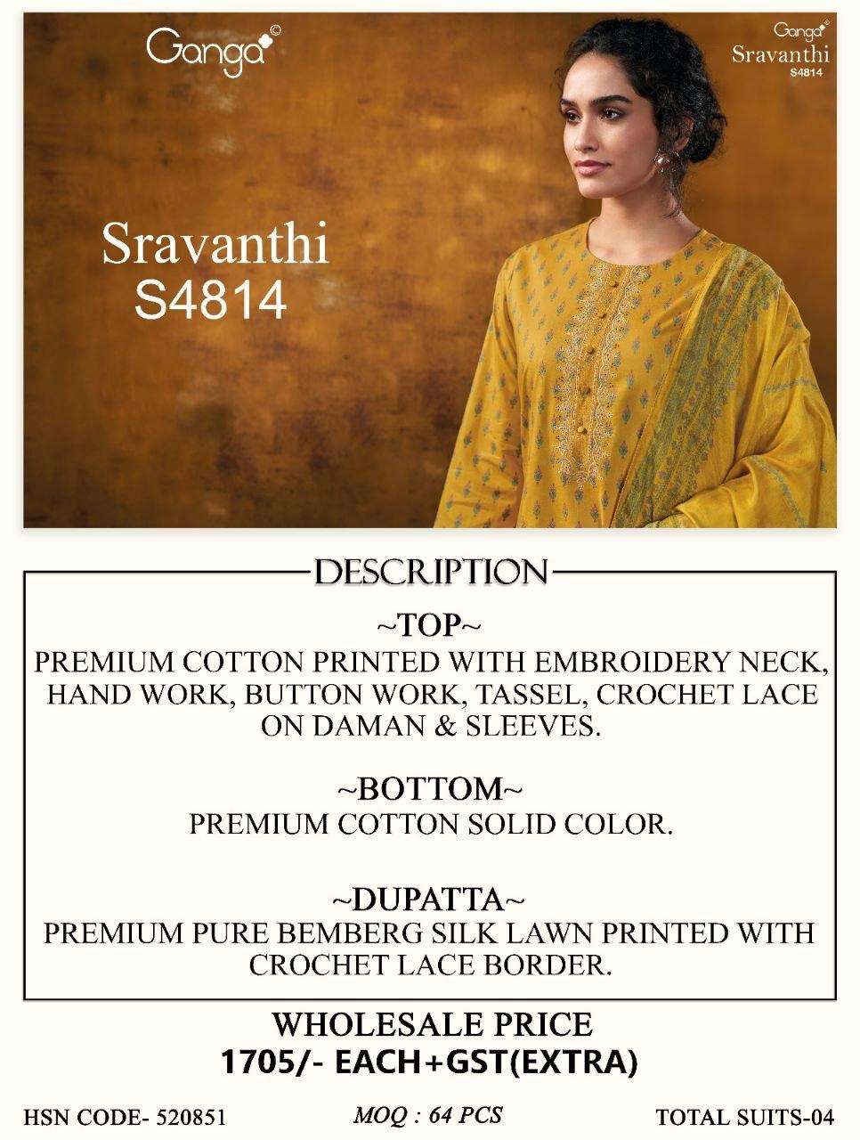 Ganga Fashion Sravanthi 4814 Premium Cotton Dress Material - Amrah Wholesale