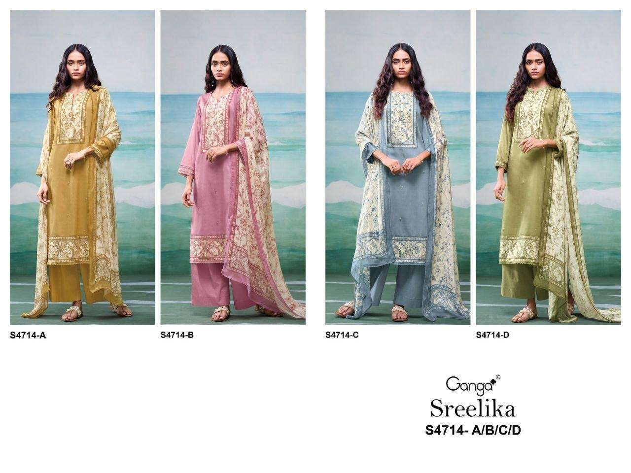 Ganga Fashion Sreelika 4714 Dress Material Wholesale Catalogue - Amrah Wholesale