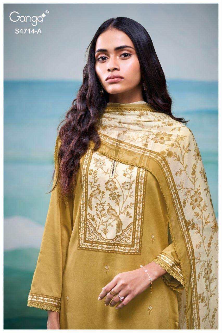 Ganga Fashion Sreelika 4714 Dress Material Wholesale Catalogue - Amrah Wholesale