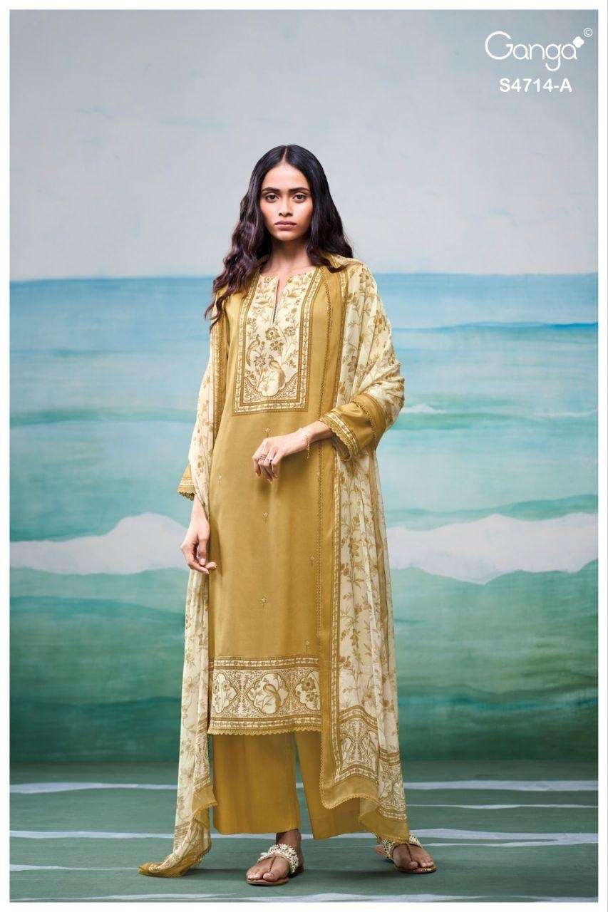 Ganga Fashion Sreelika 4714 Dress Material Wholesale Catalogue - Amrah Wholesale