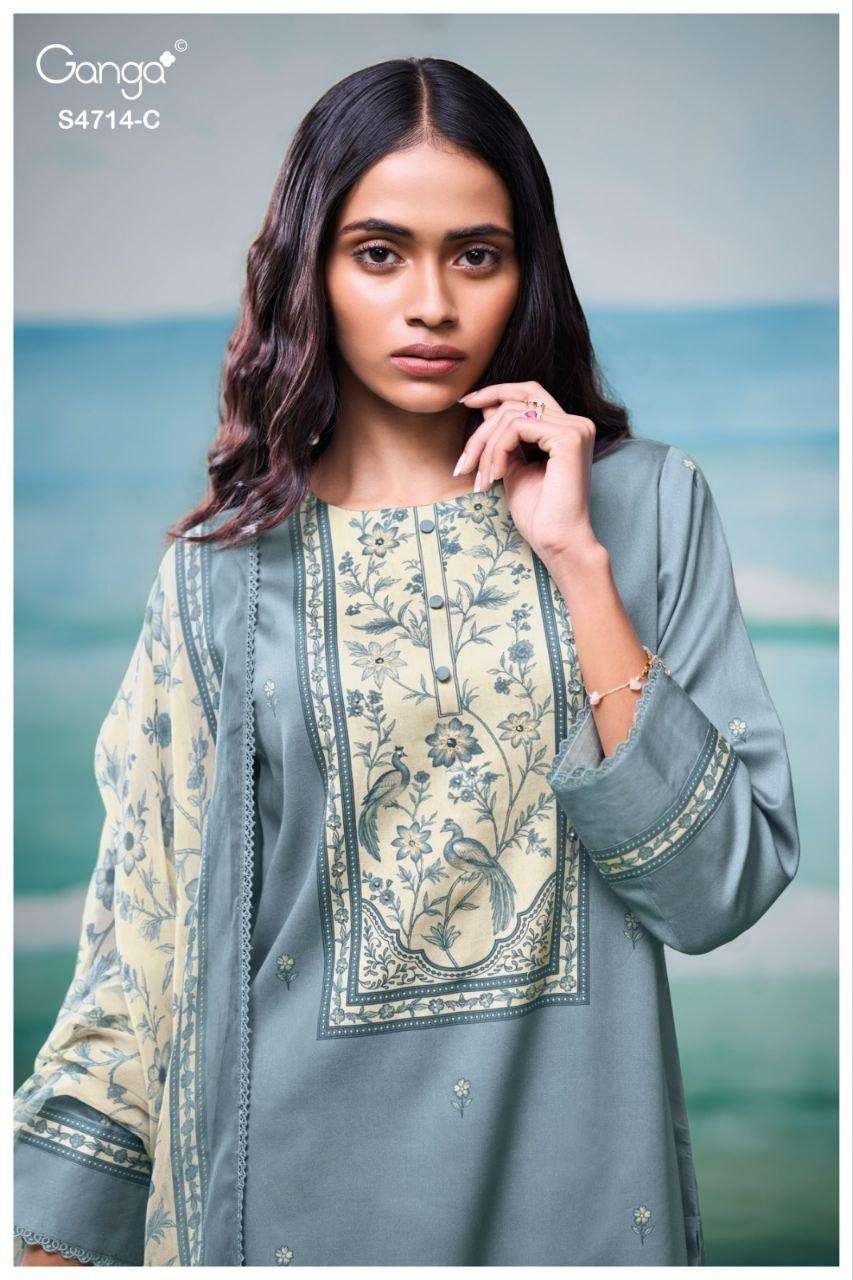 Ganga Fashion Sreelika 4714 Dress Material Wholesale Catalogue - Amrah Wholesale