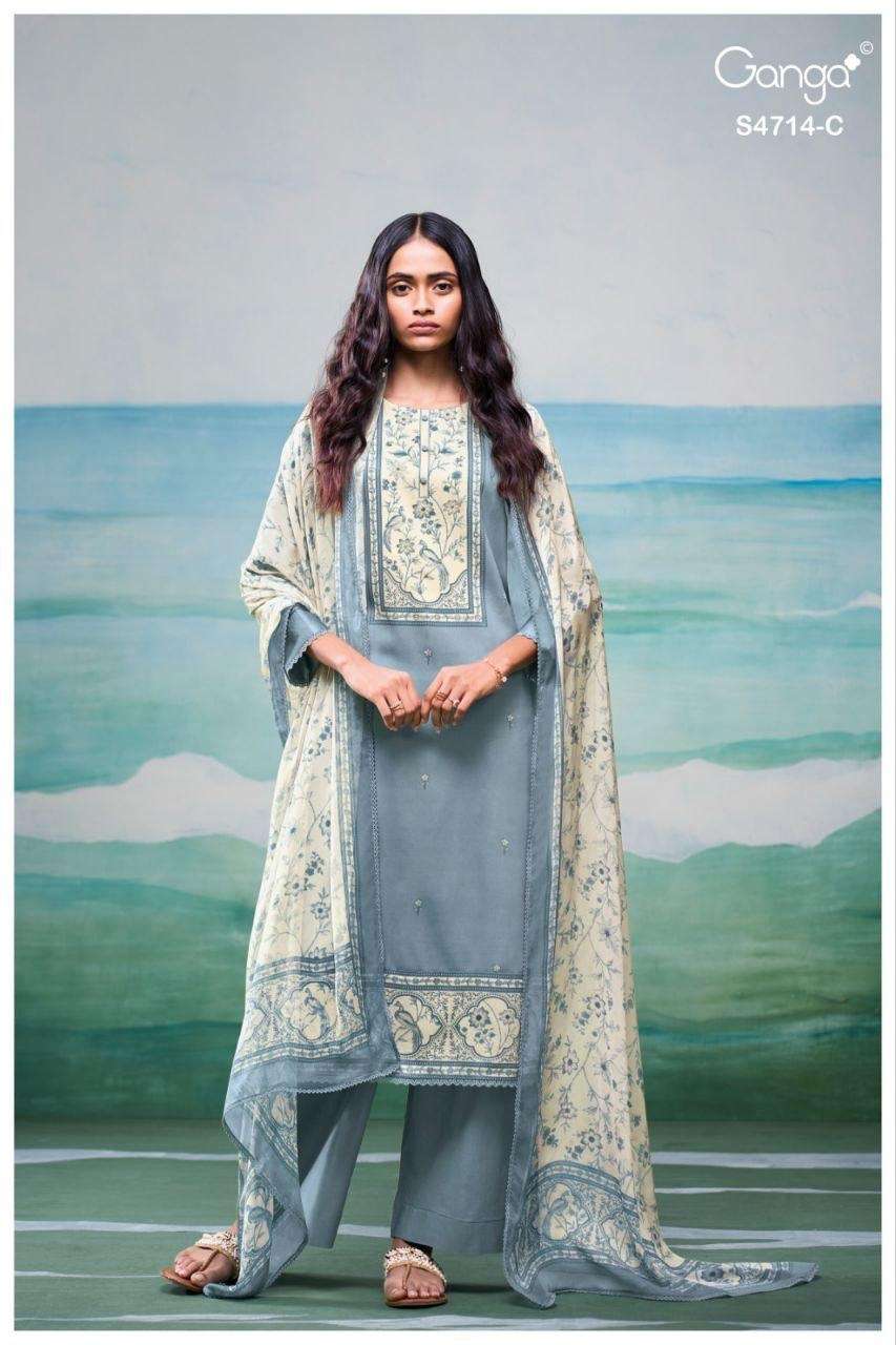Ganga Fashion Sreelika 4714 Dress Material Wholesale Catalogue - Amrah Wholesale