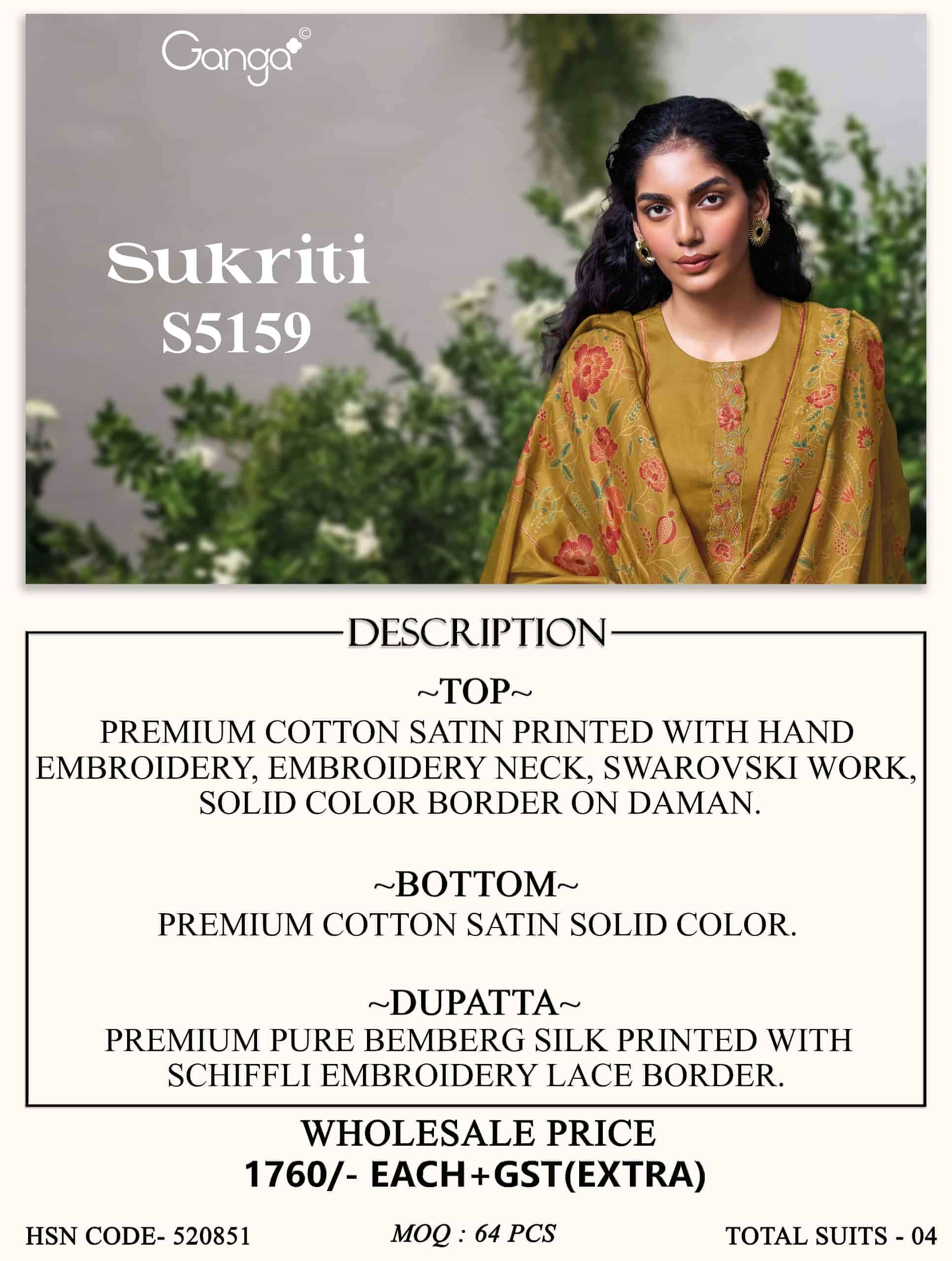 Ganga Fashion Sukriti 5159 Premium Cotton Satin Dress Material