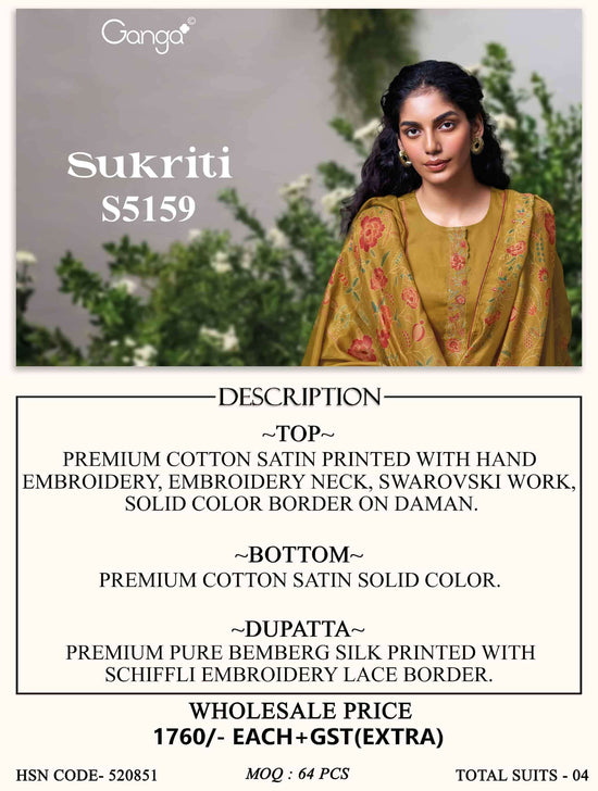 Ganga Fashion Sukriti 5159 Premium Cotton Satin Dress Material