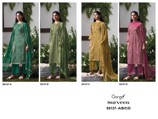 Ganga Fashion Surveen 5137 Premium Cotton Satin Dress Material