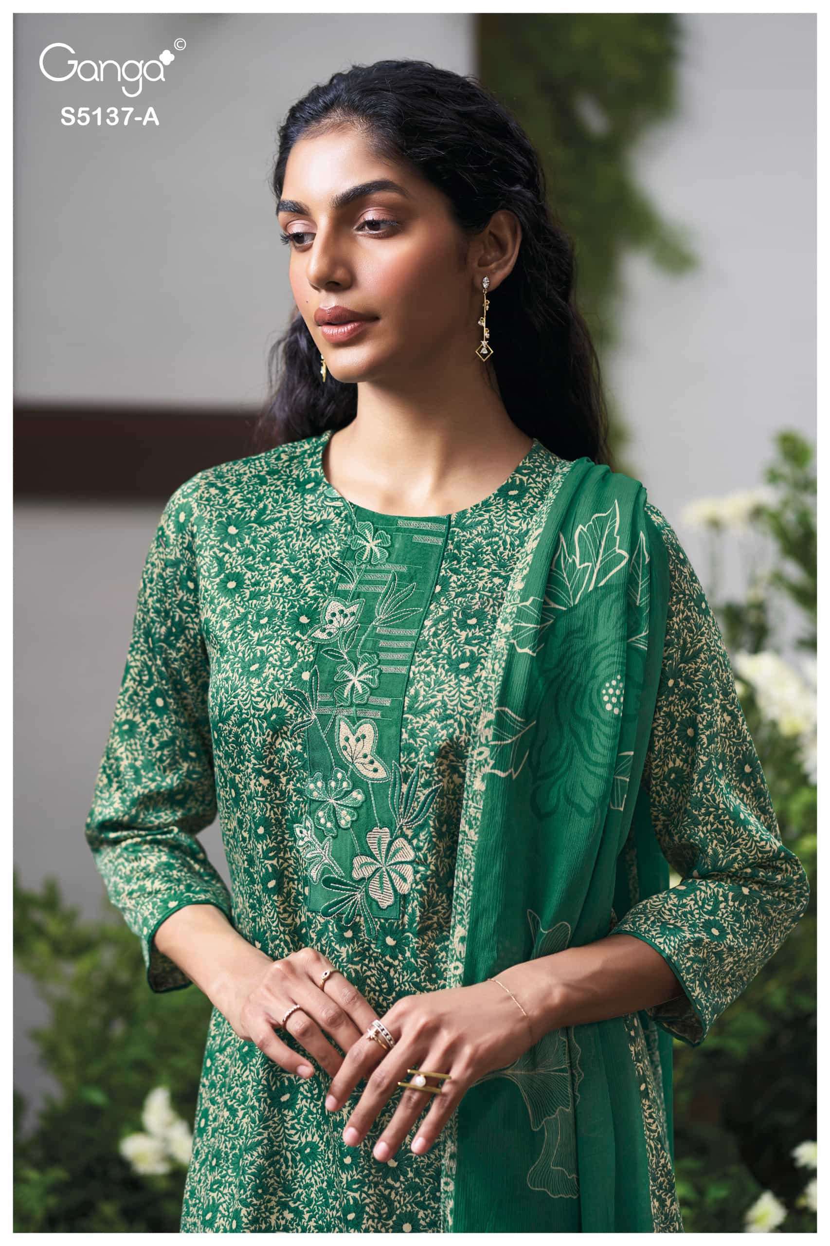 Ganga Fashion Surveen 5137 Premium Cotton Satin Dress Material