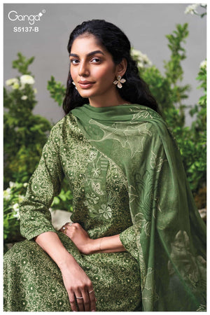 Ganga Fashion Surveen 5137 Premium Cotton Satin Dress Material - Amrah Wholesale