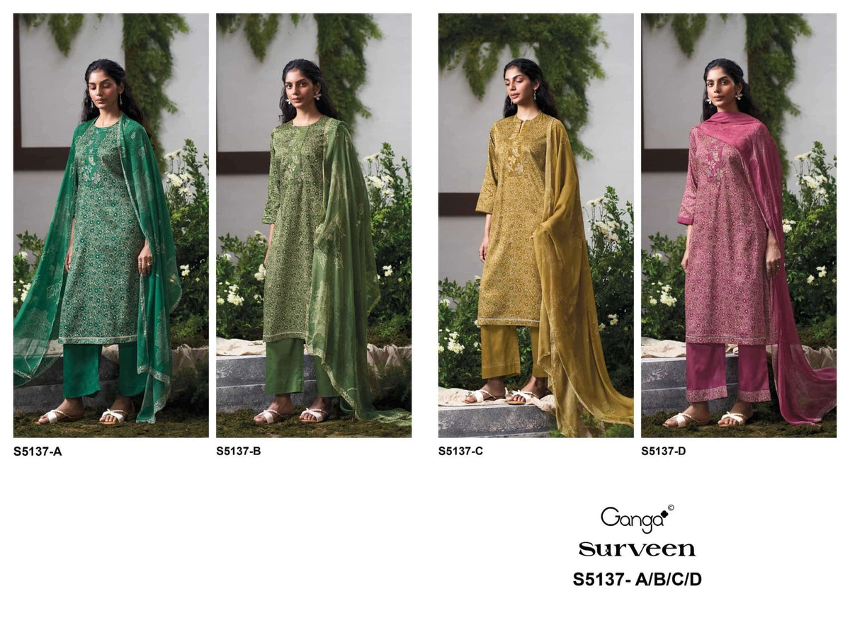 Ganga Fashion Surveen 5137 Premium Cotton Satin Dress Material - Amrah Wholesale