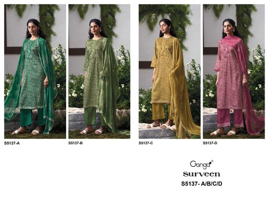 Ganga Fashion Surveen 5137 Premium Cotton Satin Dress Material - Amrah Wholesale