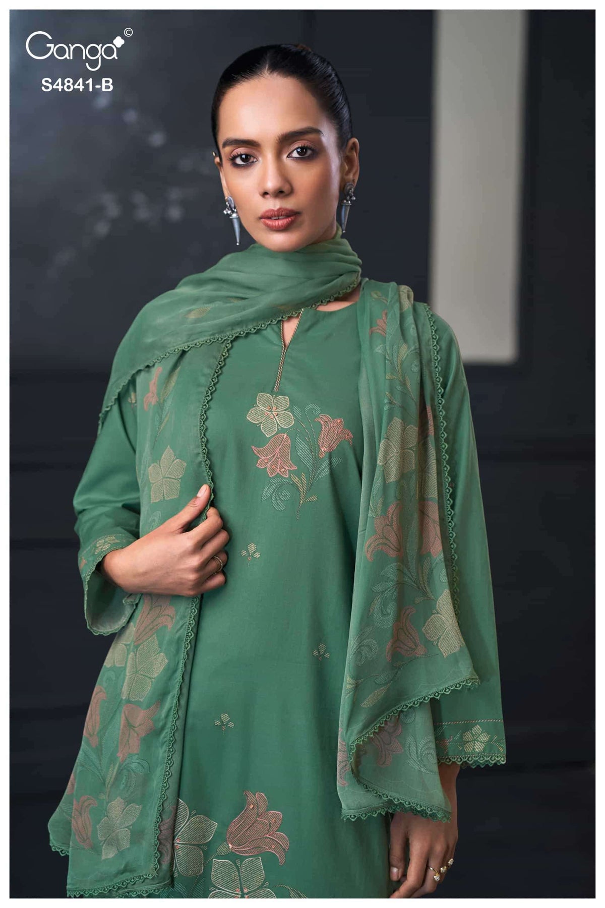 Ganga Fashion Taniri 4841 Premium Cotton Hand Embroidered Dress Material