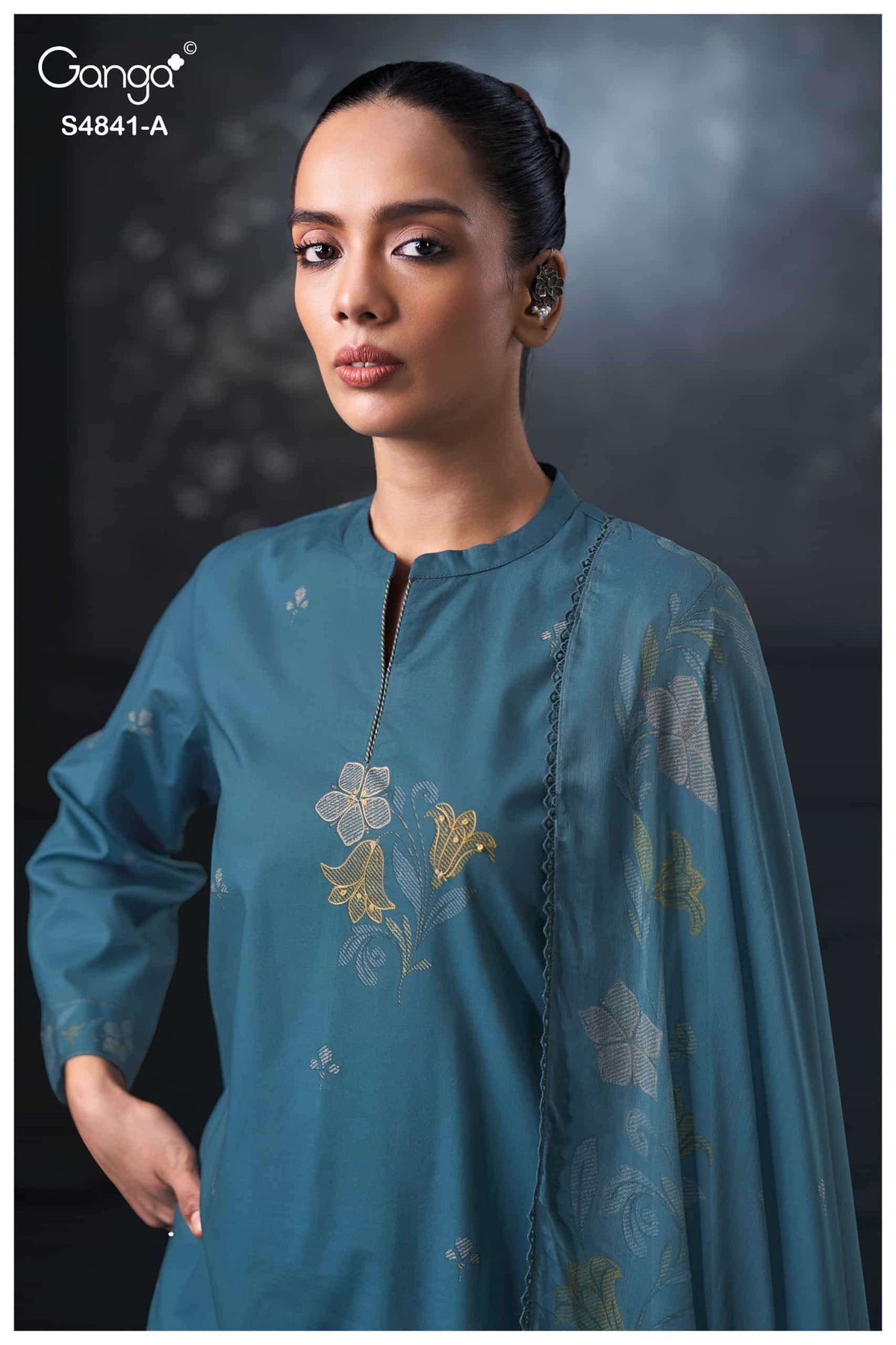 Ganga Fashion Taniri 4841 Premium Cotton Hand Embroidered Dress Material