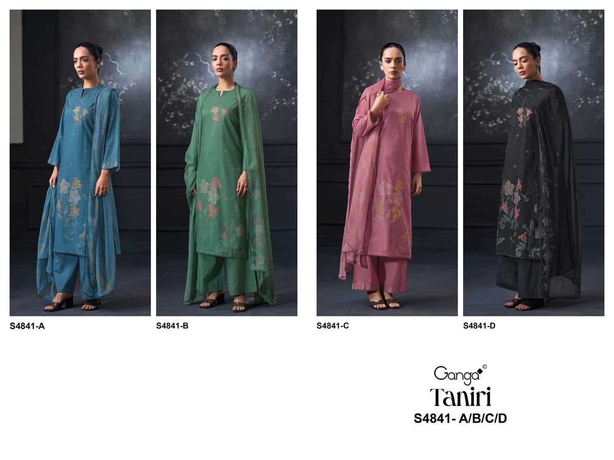 Ganga Fashion Taniri 4841 Premium Cotton Hand Embroidered Dress Material