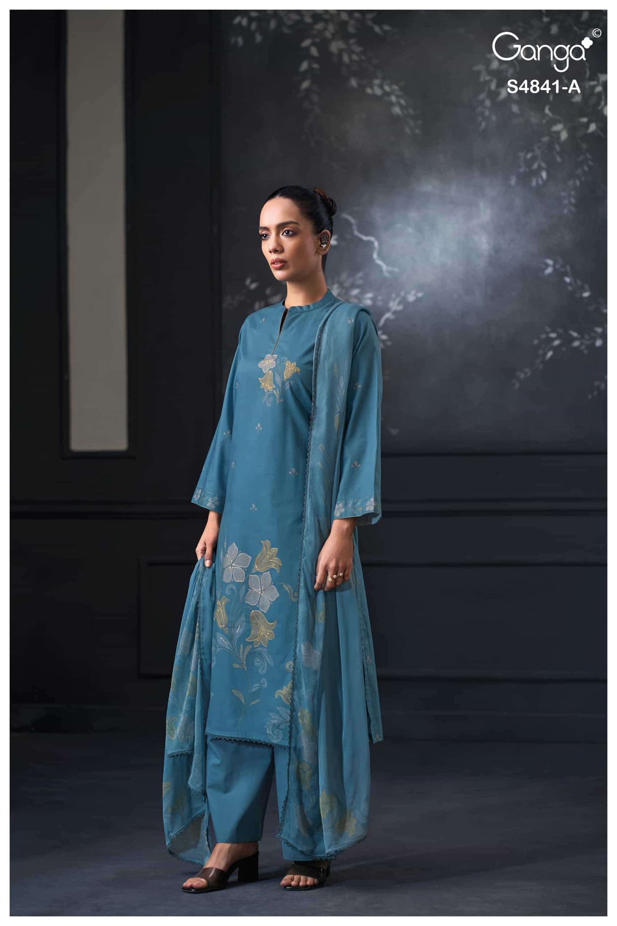 Ganga Fashion Taniri 4841 Premium Cotton Hand Embroidered Dress Material
