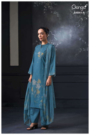 Ganga Fashion Taniri 4841 Premium Cotton Hand Embroidered Dress Material