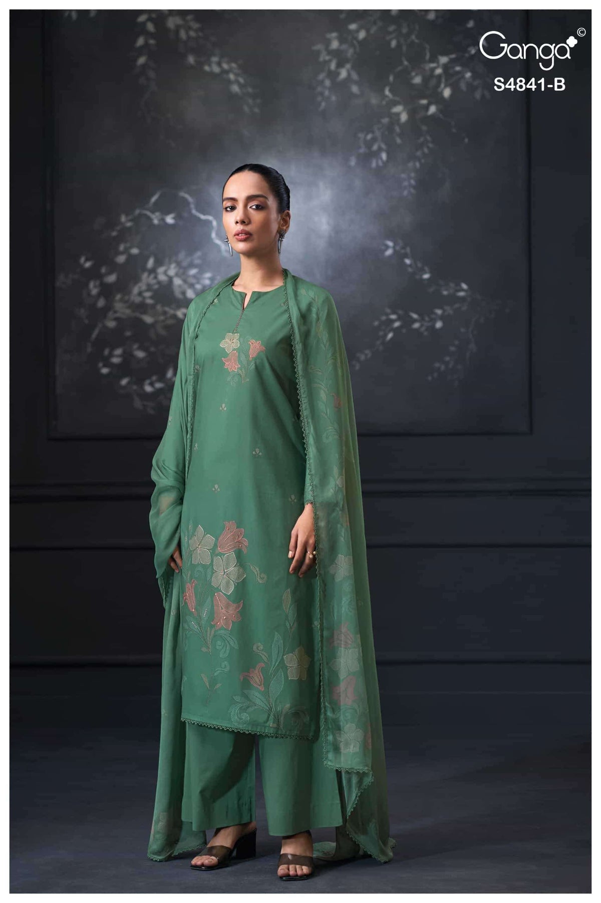 Ganga Fashion Taniri 4841 Premium Cotton Hand Embroidered Dress Material